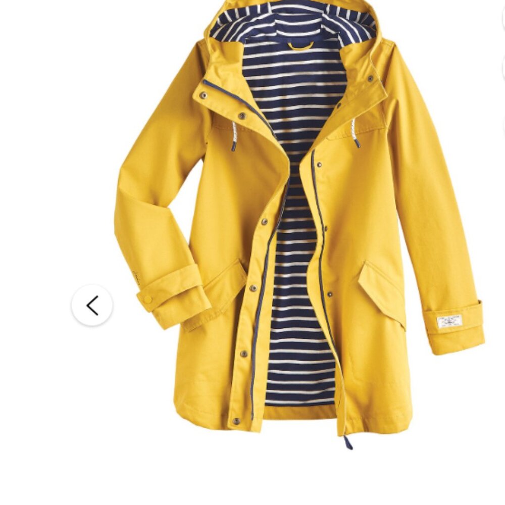 Joules Yellow Raincoat with Blue & White Striped Lining - Size 4